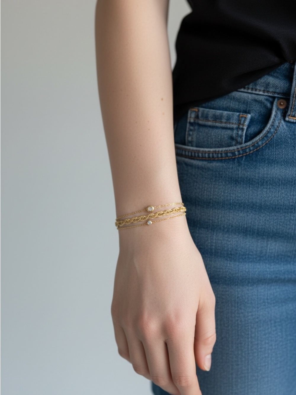 10/24 Delicate Gold Multi-Chain Bracelet with Sparkling Accents
